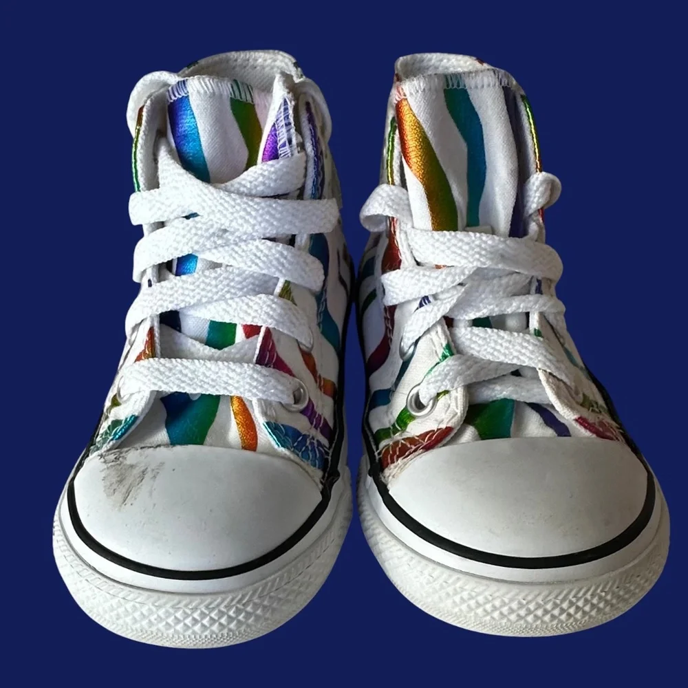 Converse All Star Shoes Sneakers Toddler Kids Sz 7 Zebra Animal Print Hi-Tops
